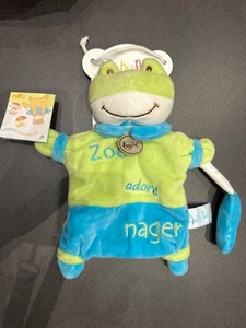 Doudou Peluche Baby'nat Babynat Zoé adore nager Grenouille Vert  bleuFrog Fosch - Picture 1 of 3