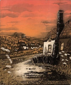 MARGARET E. Z. LEVINSON Signed Aquatint Etching DEVON HAMLET - ARTISTS PROOF - Picture 1 of 5