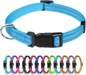 Reflective Small Dog Collar Sky Blue Nylon Quick Release Buckle 3/8" - Picture 1 of 4