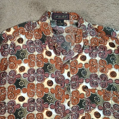 PURE Brand Silk Shirt Men's Small– Lightweight, Silky Smooth, Ionic Swirl Print - Image 1 of 4