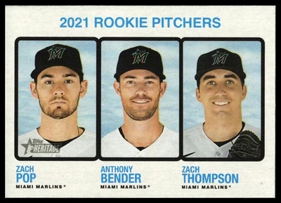2022 Topps Heritage #73 2021 Rookie Pitchers (Pop / Bender / Thompson) RC - Image 1 of 2