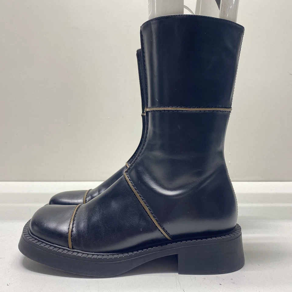 Miista 女式 Marion 黑色皮革中筒靴 6.5 码 — 第 1/4 张图片