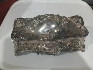 Vintage Silver Plated Rose Ornate Heavy Jewelry Box - Picture 1 of 7