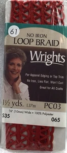 Wrights Red Loop Braid No Iron 535 Red 065 3/8"x1 1/2 Yards - Picture 1 of 5