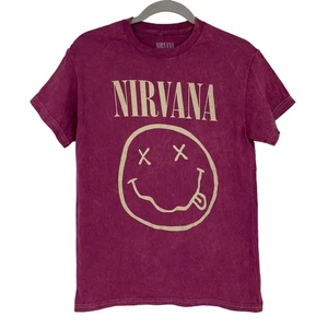 Officially Licensed Nirvana Nevermind Smiley Grunge Tee Magenta Acid Wash Small - Picture 1 of 5