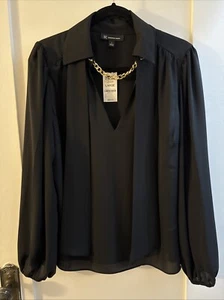 INC International Concepts Damen Schwarz V-Ausschnitt Kette Bluse Top Größe L - Bild 1 von 5