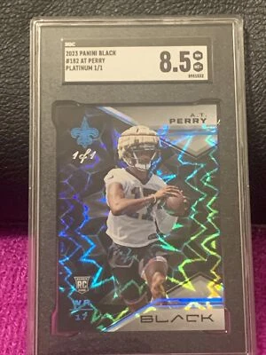 2023 PANINI BLACK FOOTBALL A.T. PERRY #182 RC PLATINUM SP# 1/1 SGC 8.5 SAINTS - Image 1 of 3