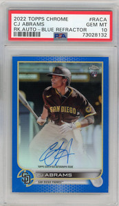 2022 Topps Chrome Autographs CJ Abrams Auto Blue Refractor /150 PSA 10 Rookie RC