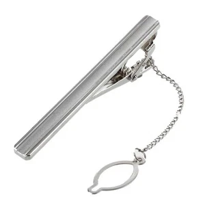 NEW Men's Silver Tone 2 1/4" Tie Bar Clip Clasp Brushed and Polished USA TUXXMAN - Picture 1 of 1