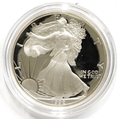 1992 S Proof Silver American Eagle w/ Damaged Box & COA - Image 1 of 4