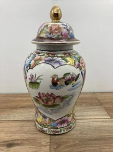 Große Lotusblüte bedeckt Keramik Ingwer Glas Vögel - Bild 1 von 17