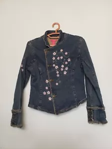 Giacca jeans Thalia Sodi Junior's L manica lunga bottoni davanti ricamata floreale - Foto 1 di 5