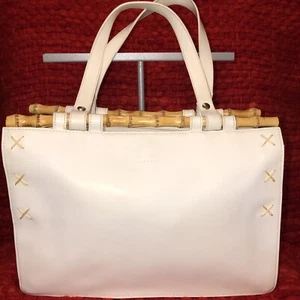 VINTAGE CLAUDIA FIRENZE ITALTY LEATHER LOGO PURSE BAMBOO HANDLE - Picture 1 of 8