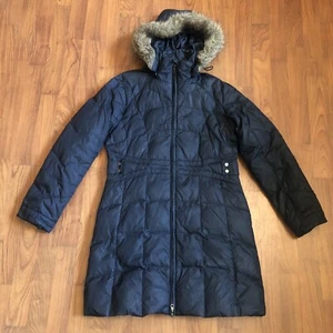 Larry Levine Quilted Down Puffer Coat Fur Trim Removable Hood Zip Pockets SMALL - Picture 1 of 18
