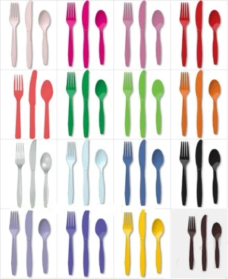 24 pc Cutlery Forks Spoons Knives Red Blue Yellow Green Purple Pink Black - Image 1 of 4