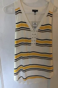 NWT - Express Black Lace Up Front Tank Blouse Yellow Brown Cream - XS - Picture 1 of 5