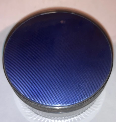 Vintage Asprey London Sterling Silver Guilloche Purple dresser Art Deco Jar Cover