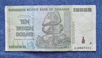 Zimbabwe - 10 Trillion Dollars 2008 - REPLACEMENT ZA0007501 LOW SERIAL - Image 1 of 2