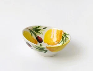 BASSANO KERAMIK runde Schüssel 16 cm  ZITRONE / OLIVE   handbemalt  MEDITERRAN - Bild 1 von 4