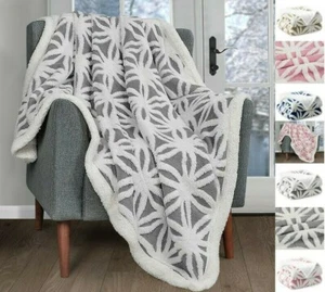 Lujo Jacquard Sherpa Reversible Enrejado Peluche Acogedora Manta Lanzamiento Gris Rosa - Imagen 1 de 5