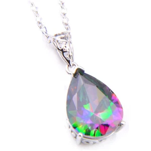 Gorgeous Shiny Oval Natural Mystic Topaz Gems Silver Necklace Pendants for Women - Picture 1 of 6