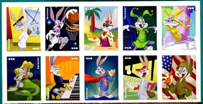 BUGS BUNNY MNH Block of 10 FOREVER STAMPS Scott's 5494 to 5503 - Image 1 of 2