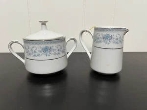 Noritake "Blue Hill" #2482 Contemporary Fine China Creamer & Sugar Set - Picture 1 of 5