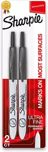 Retractable Permanent Markers, Ultra Fine Point, Black, 2 Count - Picture 1 of 6