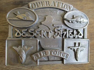 Desert Storm Shield Us Air Force Usaf Iraq War Kuwait 1990s Vintage Belt Buckle - Picture 1 of 5
