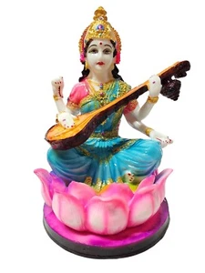 Goddess Saraswati Statue Indian God Idol Murti - Picture 1 of 3