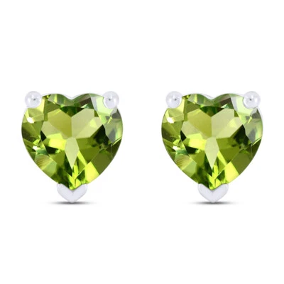 Aretes Corazón Peridoto Simulado Chapados en Oro Blanco 14K Plata de Ley 925 Foto 1 de 4