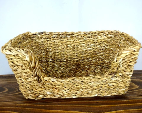 NATURAL RATTAN BASKET Hand Woven Open-Front Storage Bin 6"x 7"x 12" Cover