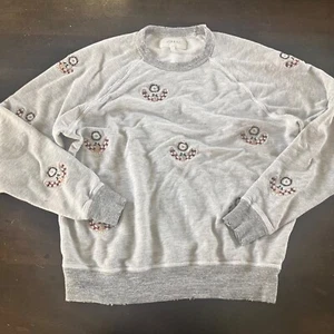 The Great Sweatshirt 1 S Gray White Bow Embroidered Terrycloth Pullover Soft - Picture 1 of 6