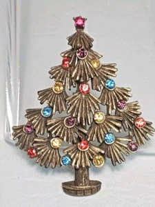 Vintage Torino Rhinestone Gold Tone Christmas Tree Pin Brooch - Picture 1 of 4