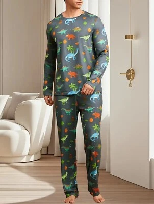 New Men's Dinosaur Pajama Set - Size M to XXL - Long Sleeve & Long Pants Comfy - Image 1 of 4