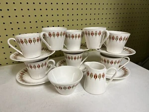 Syracuse China Syralite USA Made MCM Coffee Cups Saucers Creamer Sugar Set - Picture 1 of 14