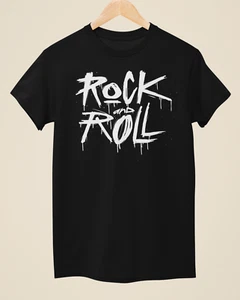 Rock & Roll - Tattoo Inspired Unisex Black T-Shirt - Picture 1 of 1
