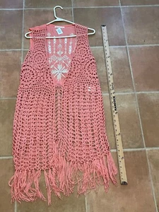 Gilet donna Do Everything in Love taglia unica arancione uncinetto boho frange spolverino - Foto 1 di 8