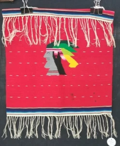 Vtg Mexico Mexican Blanket Serape Sarape Pic Chief In Headdress Sampler Ca:1940 - Picture 1 of 12