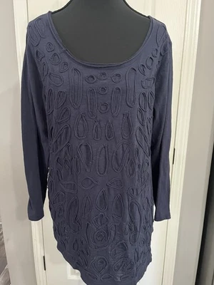NWT Lucky Brand 3/4 Sleeve Navy Blue Raised Detail Distressed Top XL - Image 1 of 4