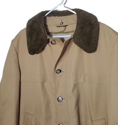 Vintage Trench Coat Mens Size 46 XL Goose Down Faux Fur Removable Collar &Lining - Image 1 of 4