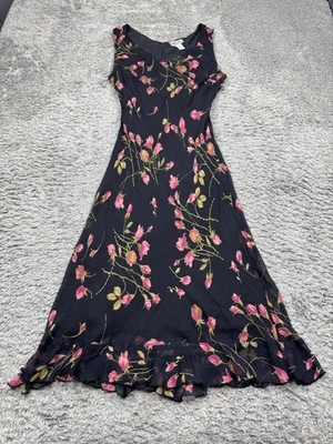 Robbie Bee Dress Woman 16 Black Floral Silk Ruffle Babydoll Whimsigoth Fairy Y2K - Image 1 of 4