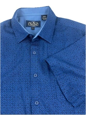 Camisa Nat Nast Lujo Original Para Hombre Grande Azul Geométrica Mezcla Seda Manga Corta Foto 1 de 4