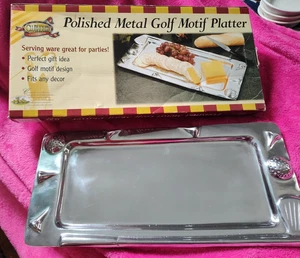 SALE! POLIERTE METALL GOLF MOTIV SERVIERPLATTE 16" x 7,5" Neu in Box GOLFER - Bild 1 von 8