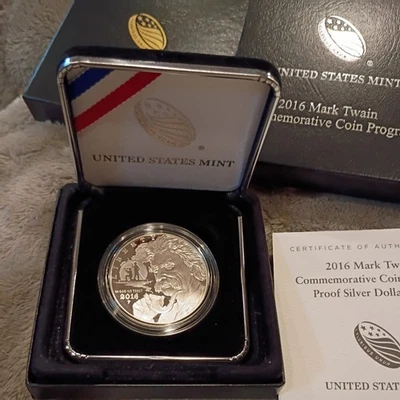 2016-P $1 Proof Mark Twain Commemorative Silver Dollar Coin W/Mint Box & COA. #2 - Image 1 of 4
