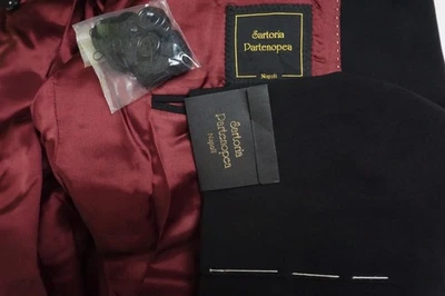 Sartoria Partenopea Negro Sólido S120s Lana 2 Piezas Traje Chaqueta Pantalones 50L NUEVO Foto 1 de 4