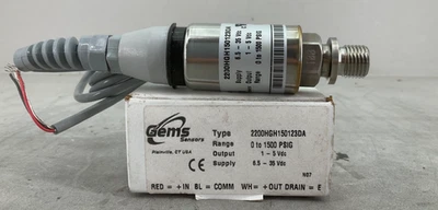 GEMS 2200HGH150123DA PRESSURE TRANSDUCER 0-1500PSIG OUT:1-5VDC SUPPLY:6.5-35VDC - Image 1 of 4