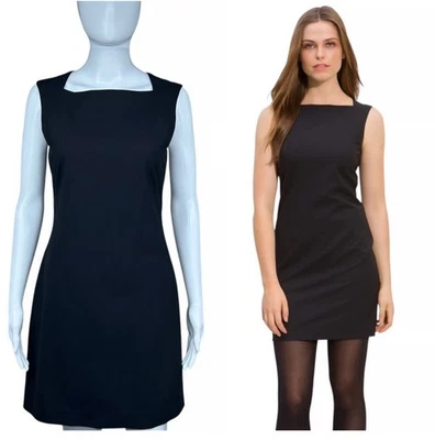 Theory Almeria Black Wool Blend Square Neck Sheath Short Dress Size 10 - Image 1 of 4