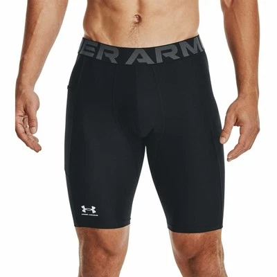 Under Armour HeatGear Pocket Long Mens Short Compression Tights Black Gym Shorts - Image 1 of 4