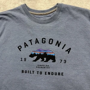 Patagonia Sweatshirt Mens Medium Blue Arched Fitz Roy Bear Uprisal Crew Stretch - Picture 1 of 10